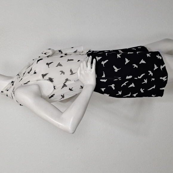 Sweet Rain Black White Bird Novelty Print Pockets Tie Neck Summer Romper Size M - Picture 10 of 13